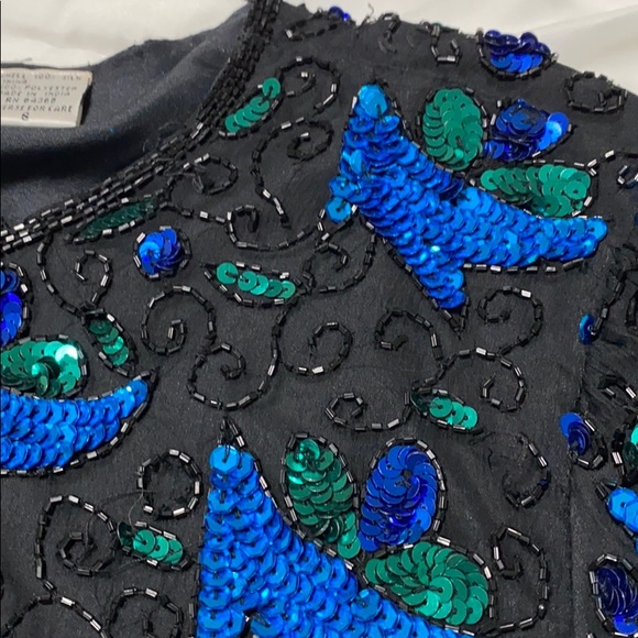 Vintage 80s Silk Sequin Blazer Jacket - Picture 11 of 12